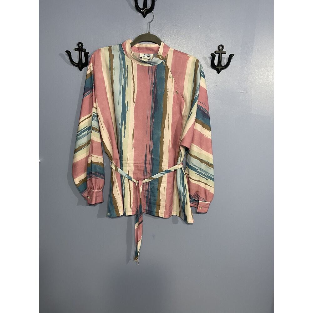 Vintage Sunny South Fashions Dallas Long Sleeve Top Belted Sz 16